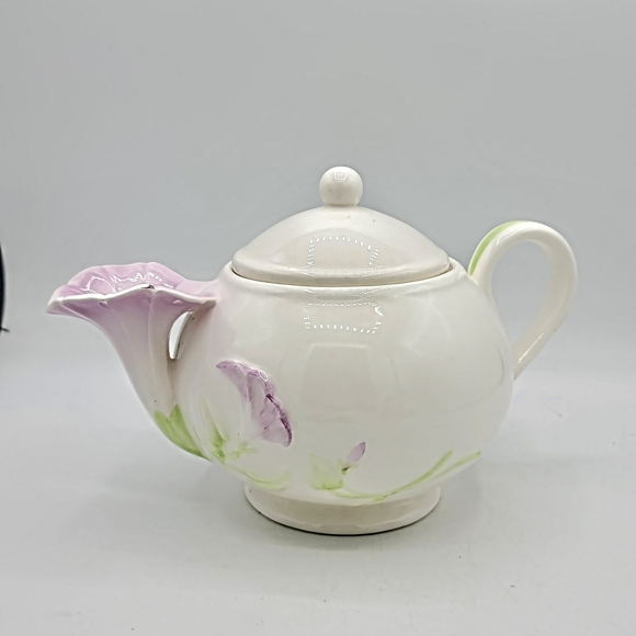 Teleflora Morning Glory Ceramic Teapot Pink Purple Floral Collectible 80s Vtg - Picture 12 of 12
